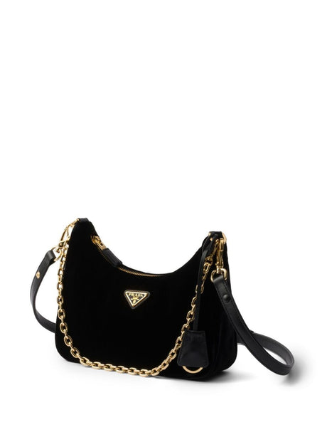 PRADA Mini Velvet and Leather Bag - 22cm x 18cm x 6cm