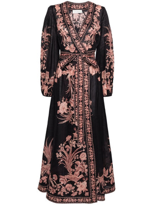 ZIMMERMANN Elegant Floral Cotton Wrap Midi Dress