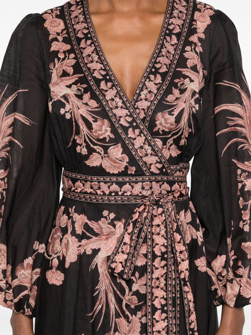 ZIMMERMANN Elegant Floral Cotton Wrap Midi Dress