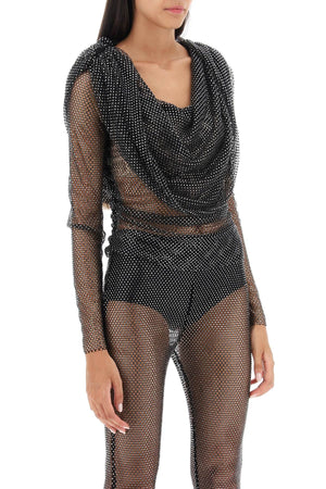 Áo Hooded Fishnet Rhinestone Đen dành cho Nữ - Bộ sưu tập FW23