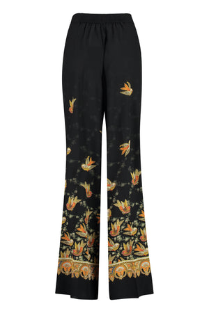 ETRO Printed Wide-Leg Trousers for Women in Black - Silk Fabric, Elastic Waist Insert