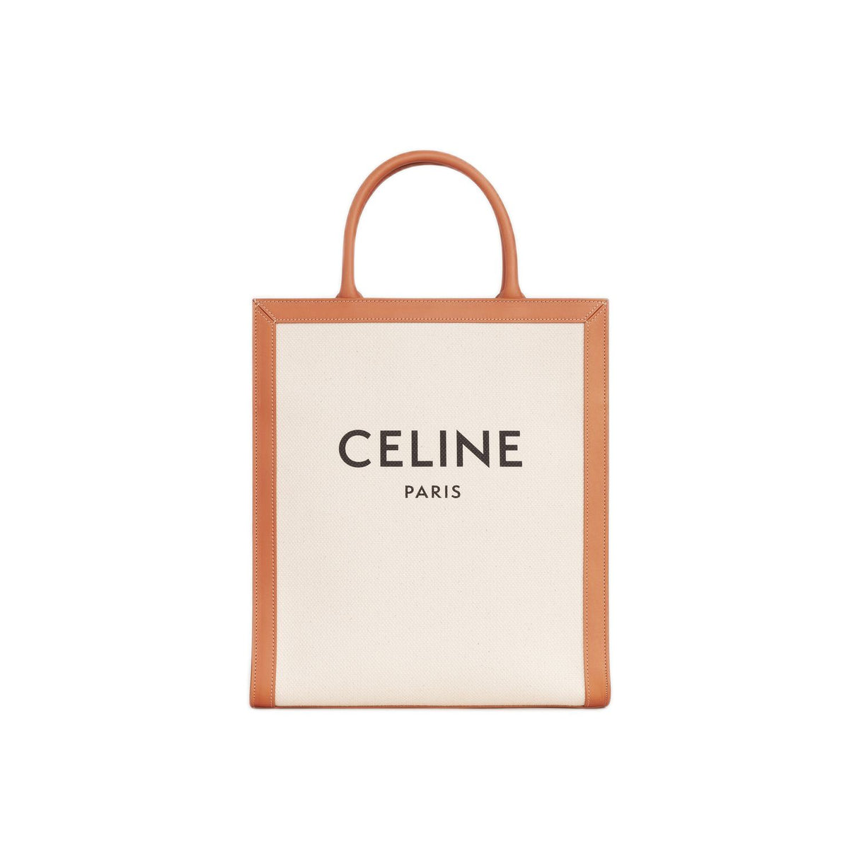 CELINE Tan Vertical Small Tote - 100% Cotton with Genuine Leather Accents, Women's Fall/Winter Collection