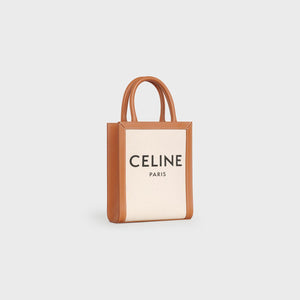 CELINE Mini Vertical Tote Bag in Tan Cotton & Leather for Women SS23