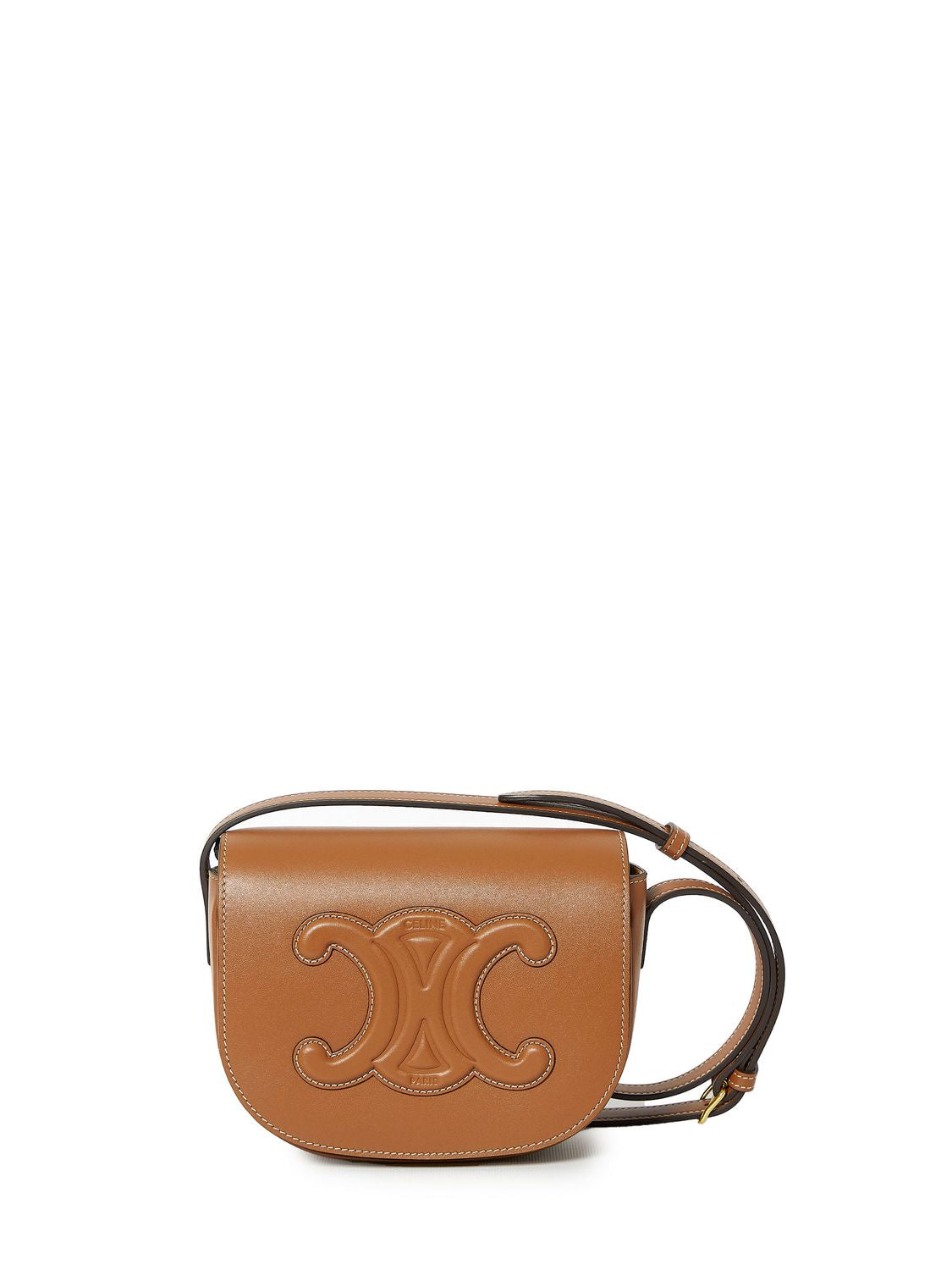 CELINE Triomphe Mini Crossbody Handbag in Light Brown - 7.3x5.9x2.8 inches