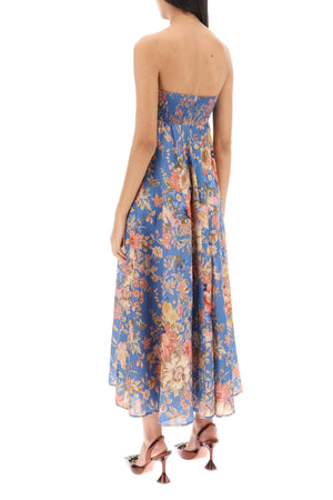 Floral-Printed Linen Bandeau Dress