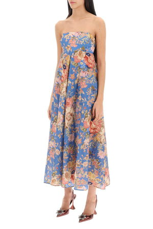 Floral-Printed Linen Bandeau Dress