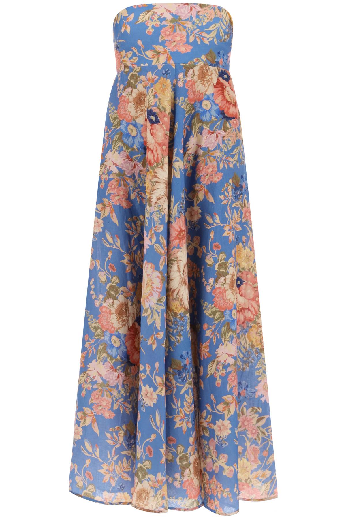 Floral-Printed Linen Bandeau Dress