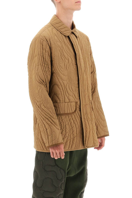 MONCLER GENIUS Men's Beige Longue Saison Down Jacket with Irregular Quilting Pattern
