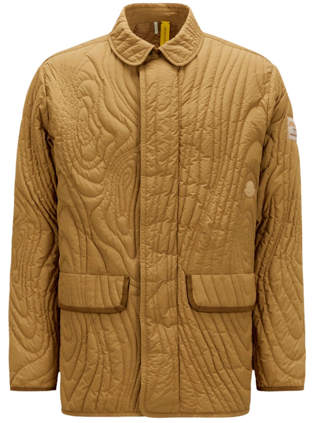 MONCLER GENIUS Men's Beige Longue Saison Down Jacket with Irregular Quilting Pattern