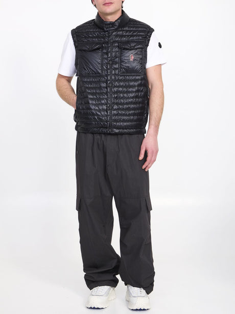 Black Down Vest for Men with Reflective Details