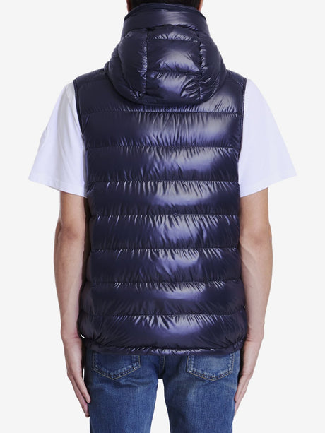 MONCLER Navy Blue Down Vest with Dual Hood Design