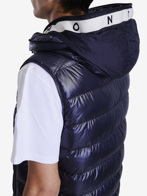 MONCLER Navy Blue Down Vest with Dual Hood Design