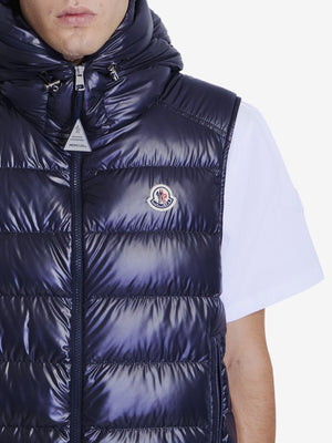 MONCLER Navy Blue Down Vest with Dual Hood Design