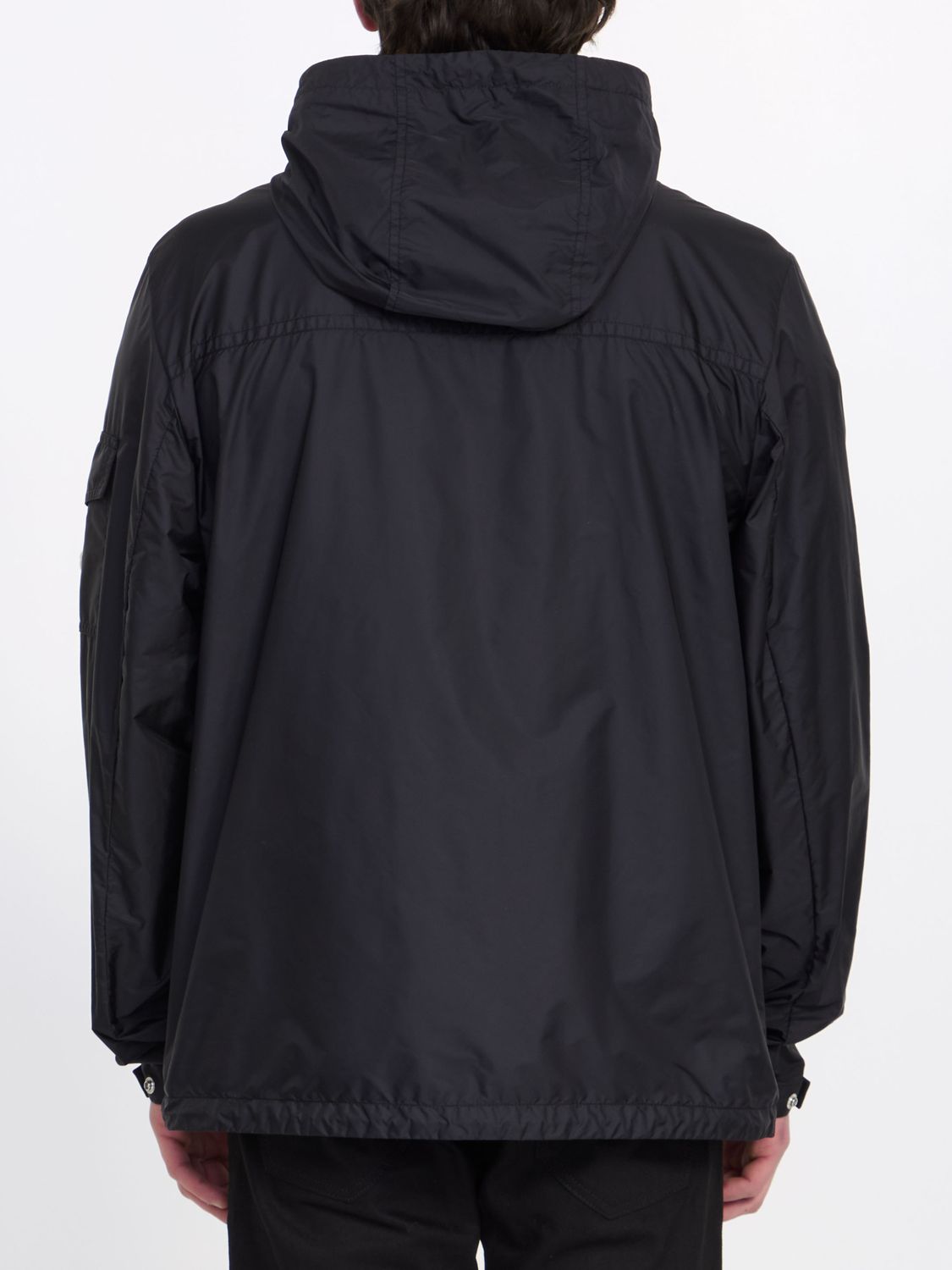 女性用ブラックミドル丈パーカジャケット、メッシュディテール付き