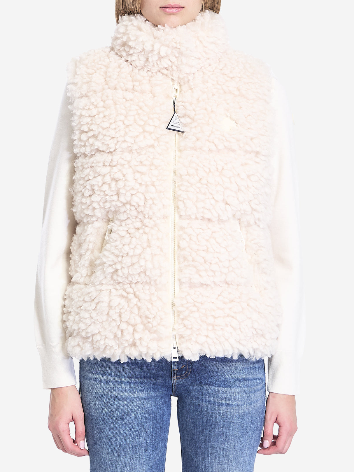 MONCLER Cream Teddy Down Vest for Women - Regular Fit