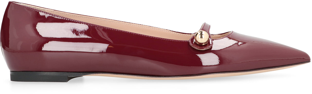 CASADEI Burgundy Leather Pointy-Toe Ballet Flats