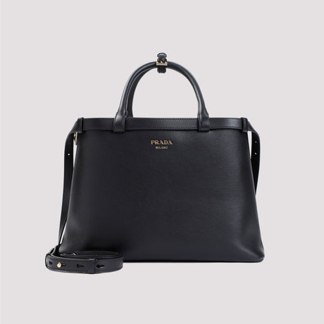 PRADA Elegant Black Leather Handbag 35x25x14 cm