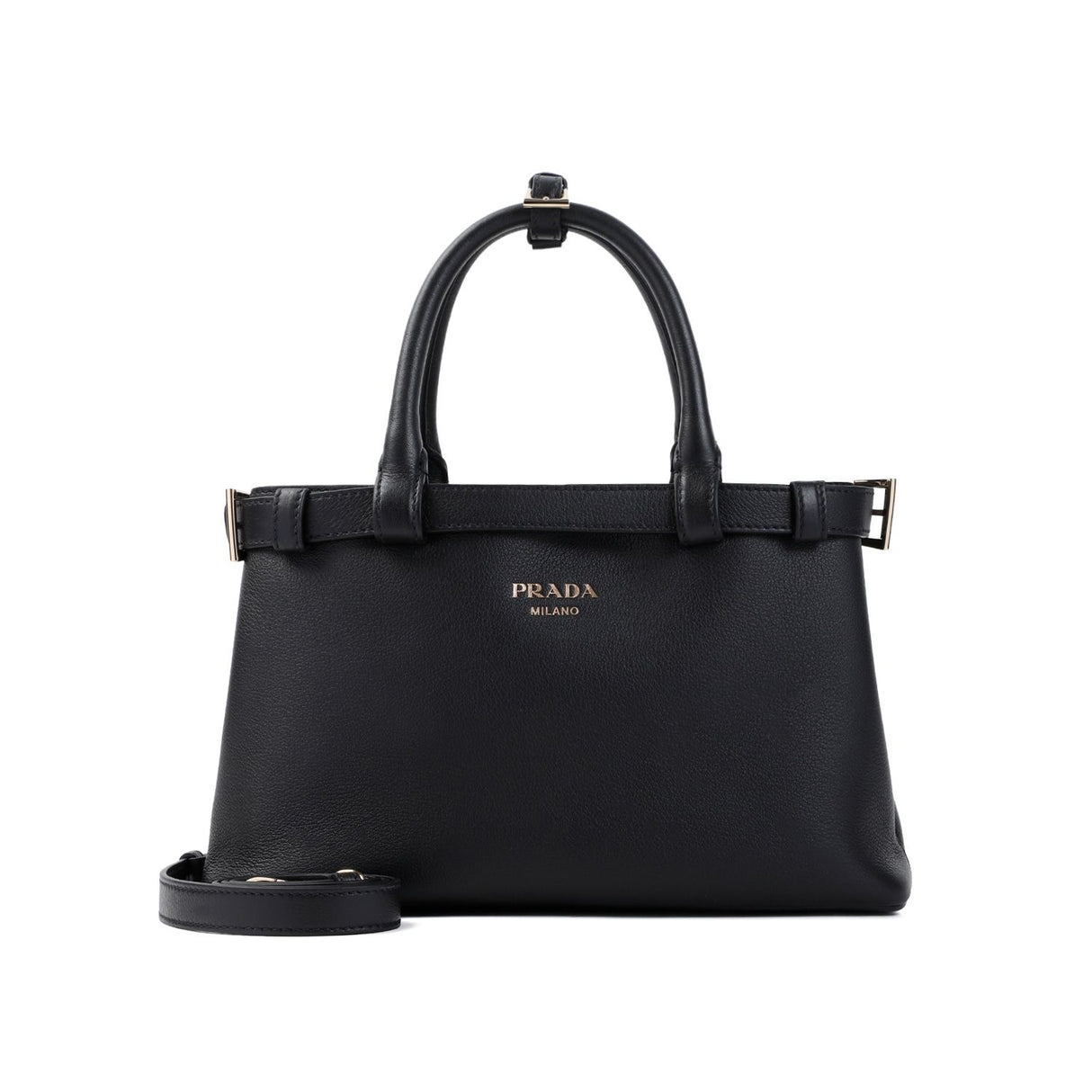 PRADA Elegant Mini Buckle Leather Tote