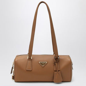 PRADA Elegant Caramel Leather Medium Bowling Handbag