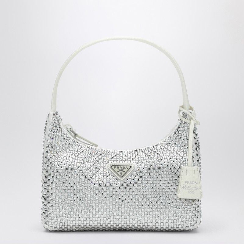 PRADA Mini Crystal-Embellished White Handbag