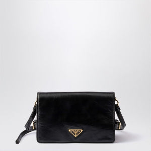 PRADA Distressed Black Leather Shoulder Handbag