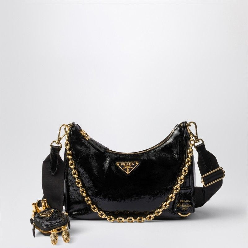 PRADA Mini Black Patent Leather Shoulder Handbag