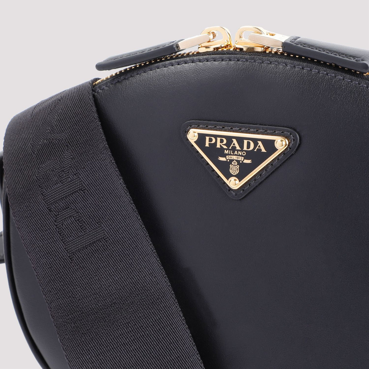 PRADA Classic Black Leather Mini Crossbody Bag with Gold-Tone Accents and Adjustable Strap, 18 cm