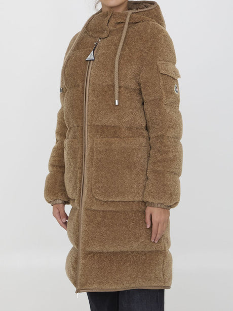 MONCLER Long Down Jacket in Teddy Beige - Regular Fit