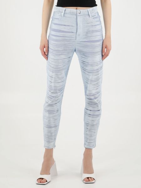 Light-Blue Mesh Fringe Pants for Women