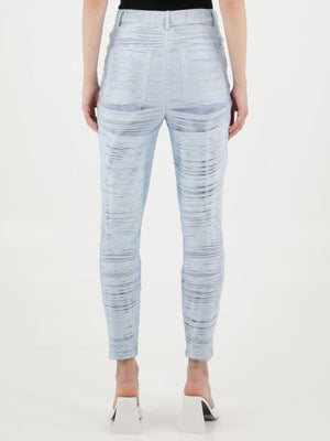 Light-Blue Mesh Fringe Pants for Women