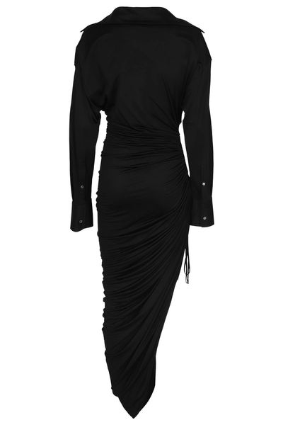 斬新で洗練された: 女性向けアシンメトリーな黒いドレープドレス