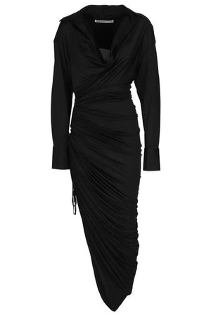 女性黑色不對稱披肩連衣裙 - SS23系列