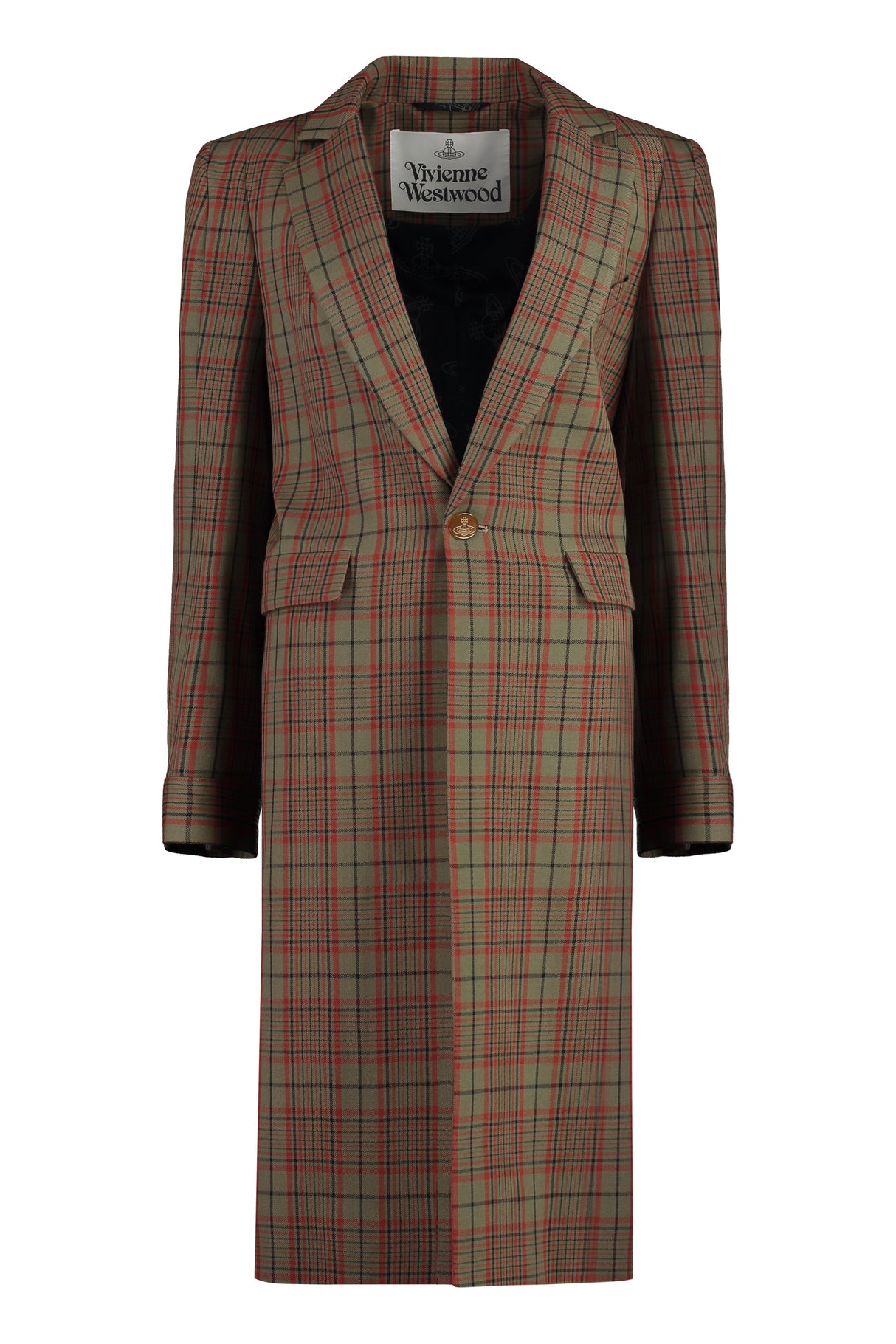 VIVIENNE WESTWOOD Wool Long Jacket with Check Motif for Women