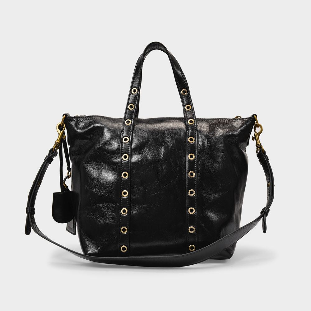 VANESSA BRUNO	 Zippy PM Cracked Leather Handbag in Black