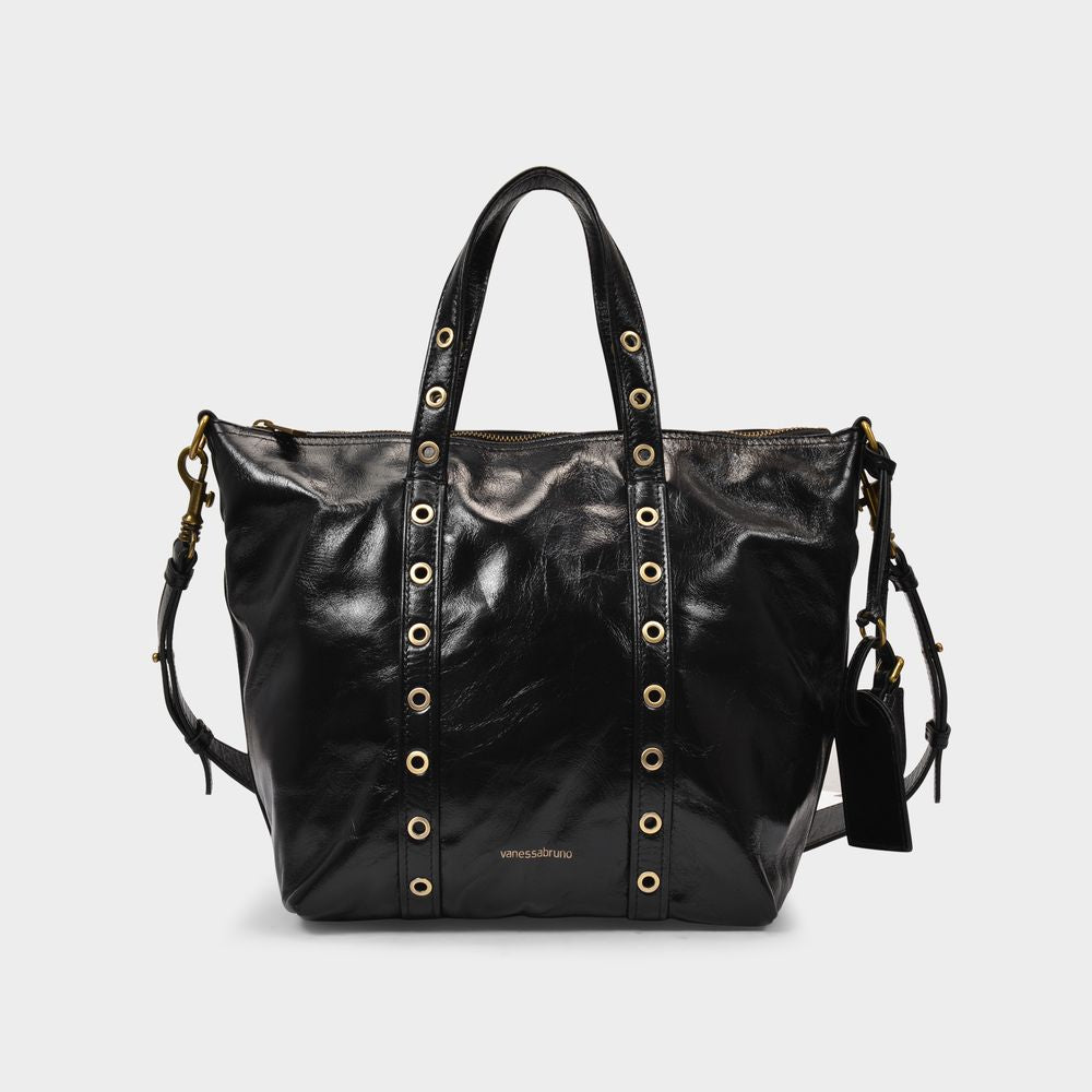 VANESSA BRUNO	 Zippy PM Cracked Leather Handbag in Black