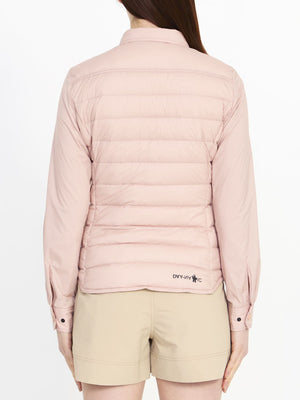 Pink Nylon Down Jacket with Shirt Collar and Adjustable Cuffs for Women