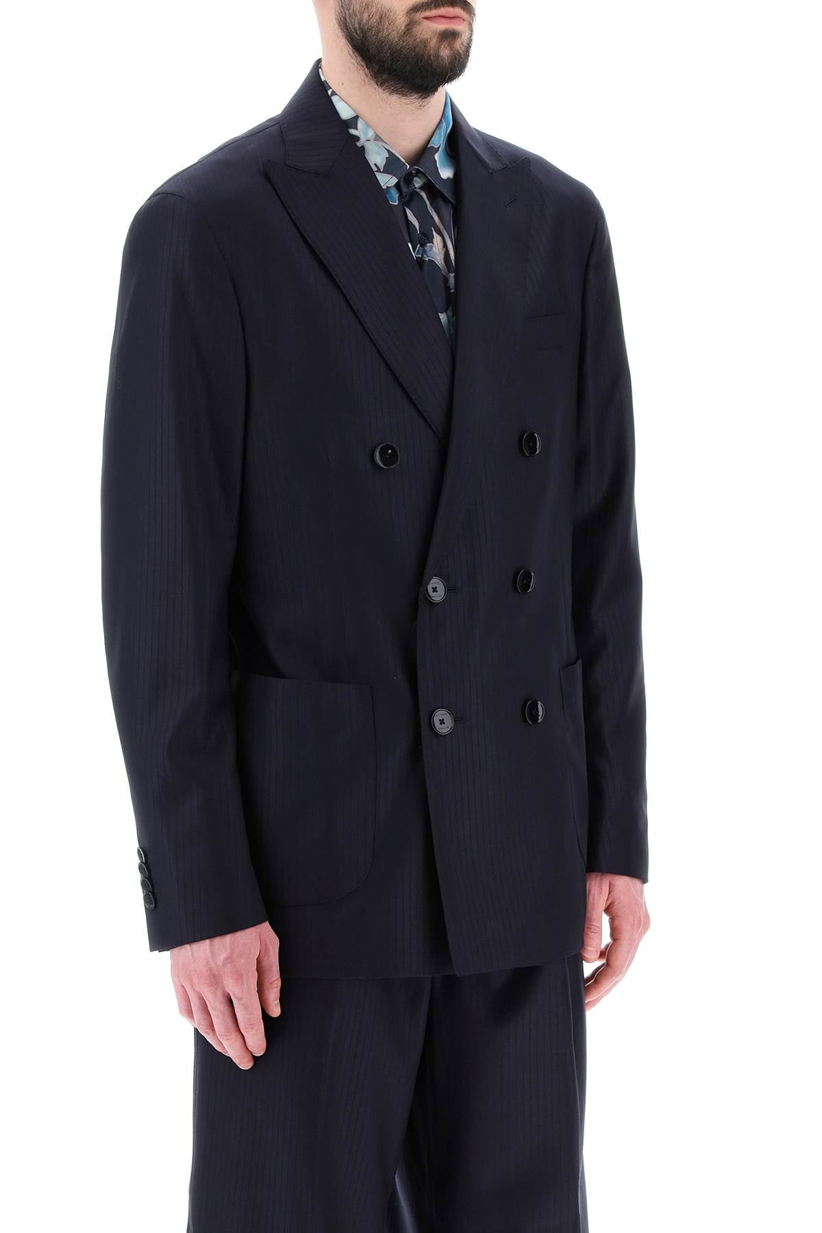 ETRO Men's Blue Striped Wool Double-Breasted Blazer for SS23