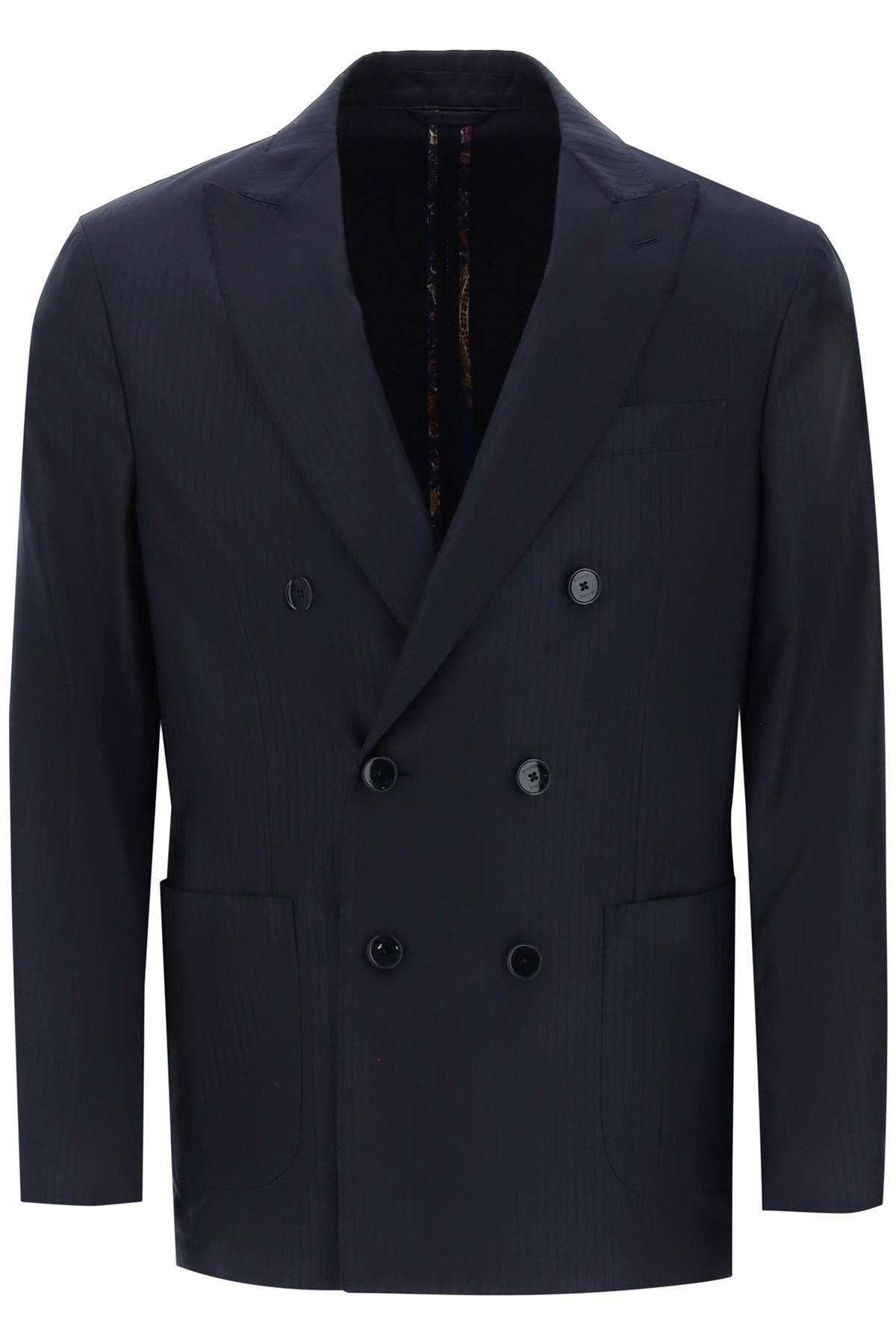 ETRO Men's Blue Striped Wool Double-Breasted Blazer for SS23