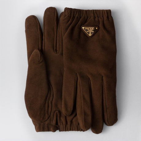 PRADA Suede Leather Gloves with Triangular Logo