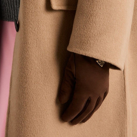 PRADA Suede Leather Gloves with Triangular Logo