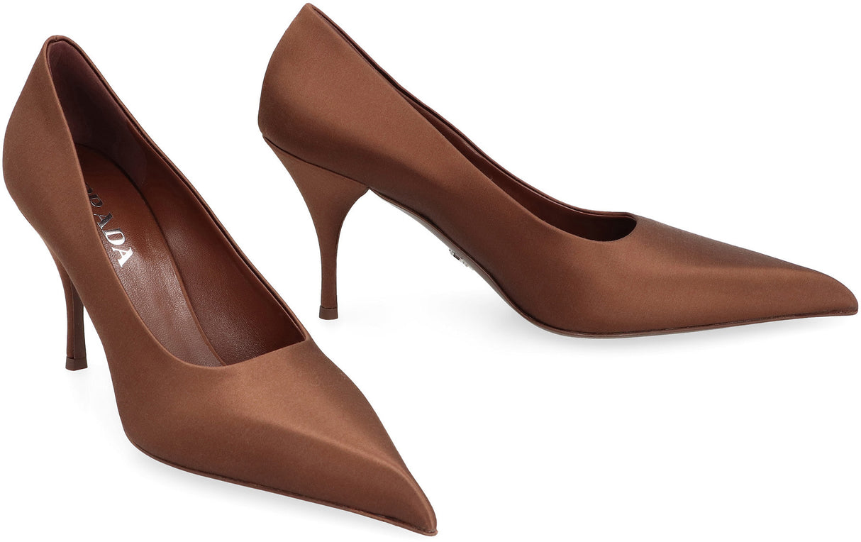 PRADA Luxurious Brown Satin Pointy Toe Pumps for Women