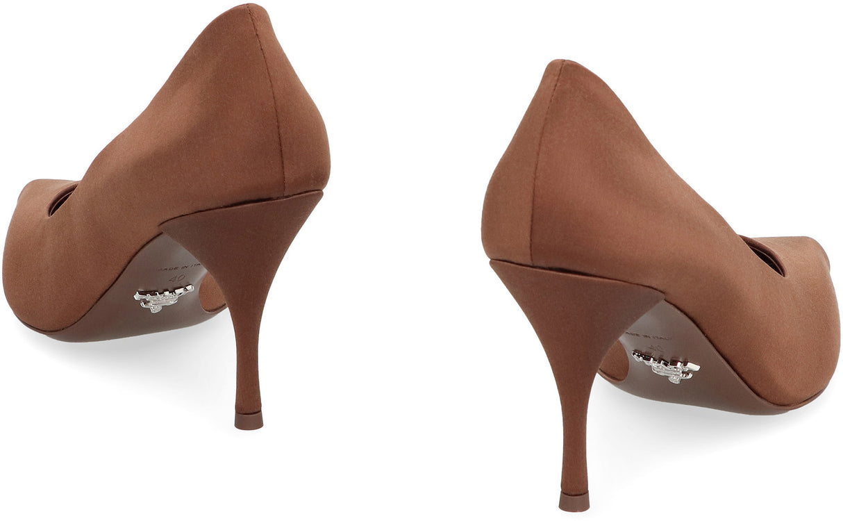 PRADA Luxurious Brown Satin Pointy Toe Pumps for Women