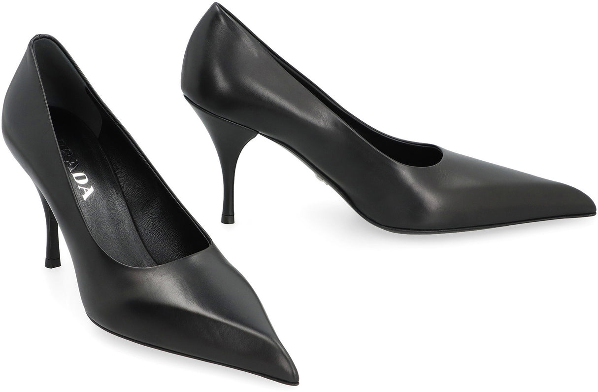 PRADA Black Leather Pointy Toe Pumps with Stiletto Heels for Women