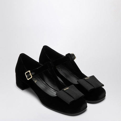 PRADA Low Velvet Pumps with Adjustable Ankle Strap