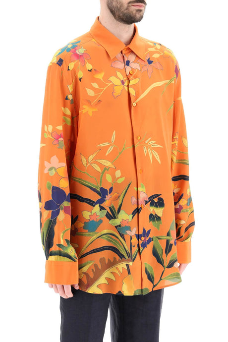 ETRO Men's Long Sleeved Flower Print Silk Shirt