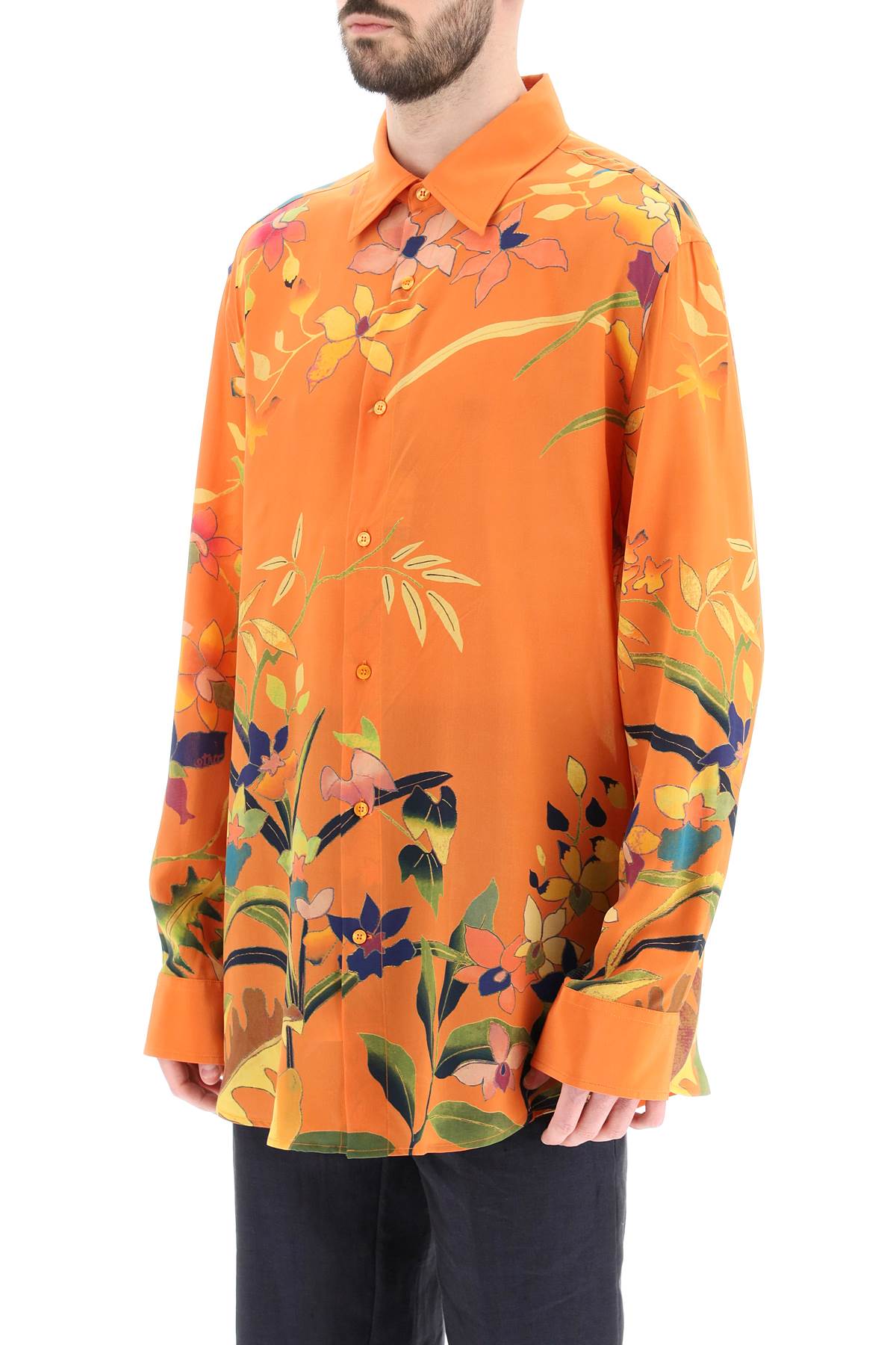 ETRO Men's Long Sleeved Flower Print Silk Shirt