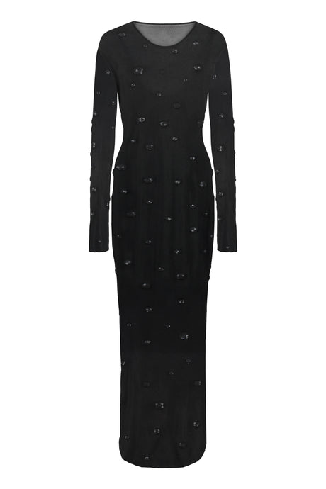 ALEXANDER WANG Black Stone Embellished Long Sleeve Dress for Women in SS24 Season