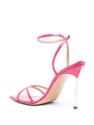 CASADEI Fuchsia Pink Leather High Heel Sandals for Women with Crossover Detail and Slingback Strap