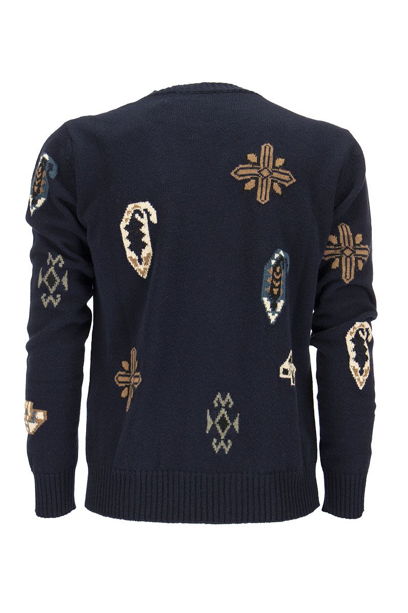 Men's Wool and Cotton Inlaid Jumper in Blue for FW21