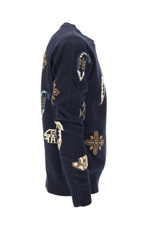 Men's Wool and Cotton Inlaid Jumper in Blue for FW21